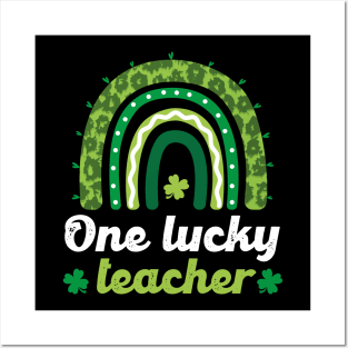 One Lucky Teacher Rainbow St Patrick’s Day leopard Posters and Art